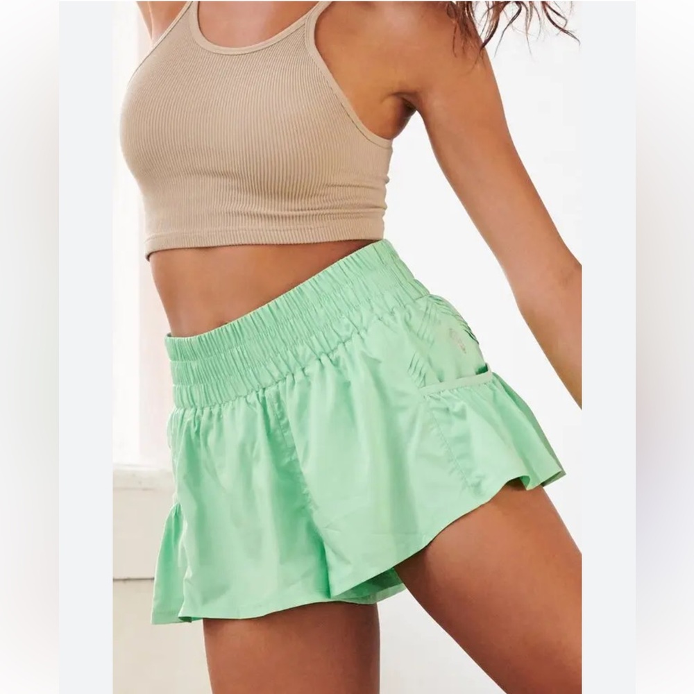 Free People Mint Green Ruffle Waist Shorts
